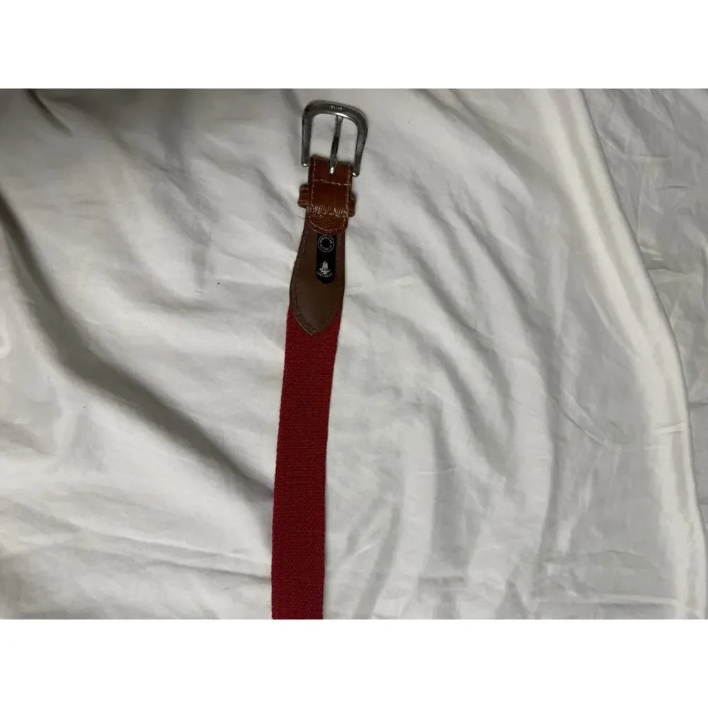 Canterbury Argyle Ribbon Club Belt Mens Size 40 Red Preppy Ivy Leather Tab